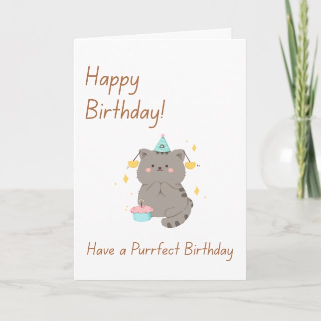 Grattis på födelsedagen Söt Grå Katt Kort (Framsida)