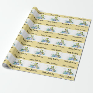 Grattis på födelsedagen Söt grön groda med inslagn Presentpapper
