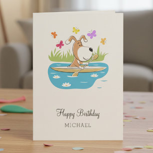Grattis på födelsedagen Söt Hund Valp Kajak Kanotp Kort