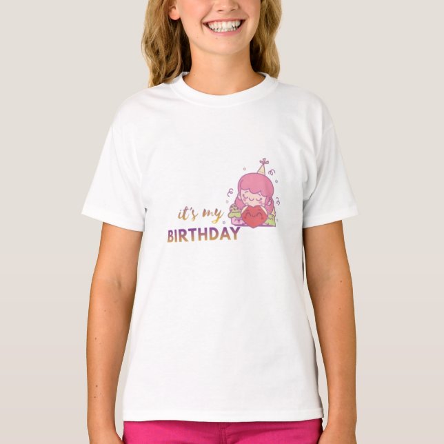 Grattis på födelsedagen Söt Kawaii Flickdesign T Shirt (Framsida)