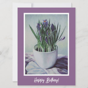 Grattis på födelsedagen söt lila Crocus blommigt a Kort