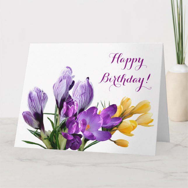Grattis på födelsedagen söt lila gult  crocus blom kort (Framsida)