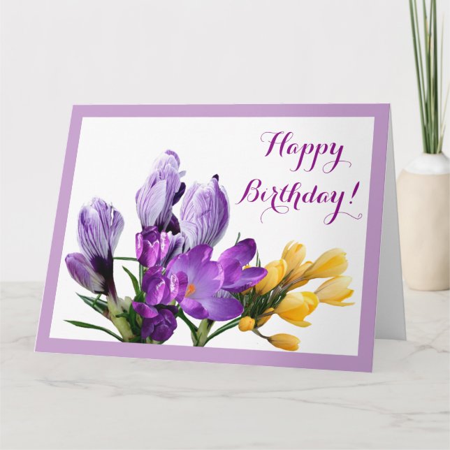 Grattis på födelsedagen söt lila gult  crocus blom kort (Framsida)