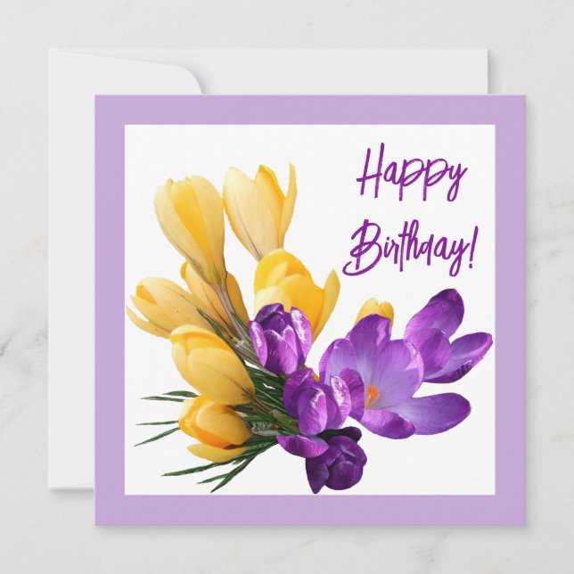 Grattis på födelsedagen söt lila gult  crocus blom kort (Framsida)