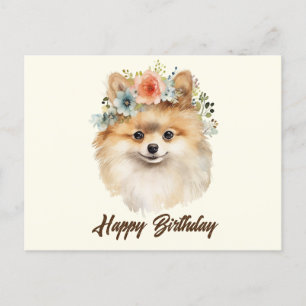 Grattis på födelsedagen Söt Pomeranian Hund med Bl Vykort
