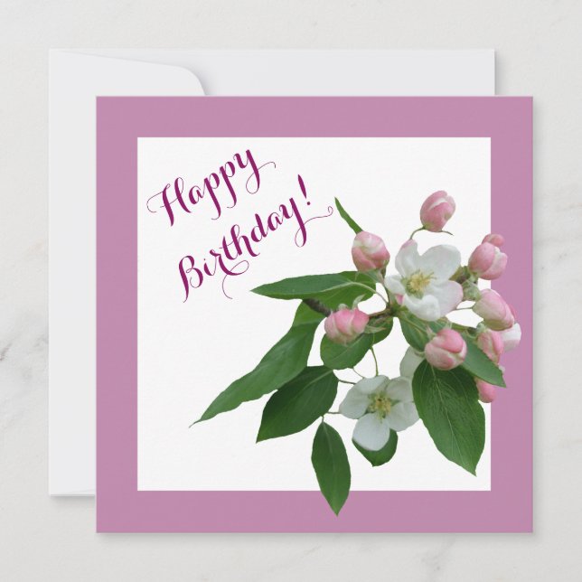 Grattis på födelsedagen söt rosa blommar av körsbä julkort (Framsida)