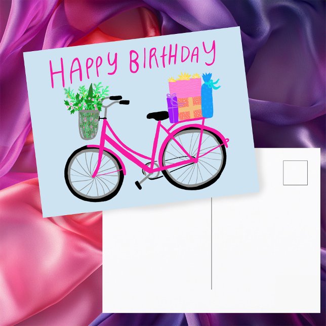 GRATTIS PÅ FÖDELSEDAGEN Söt Rosa Cykel Anpassad  Vykort (HAPPY BIRTHDAY Cute Pink Bicycle Custom Postcard
)