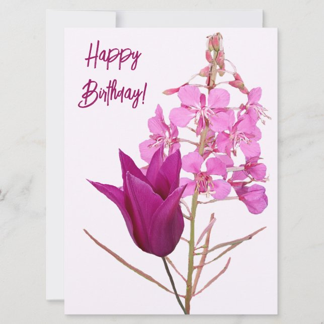 Grattis på födelsedagen söt rosa tulip blommigt fä julkort (Framsida)