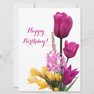 Grattis på födelsedagen söt rosa tulips crocus blo julkort