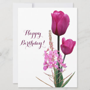 Grattis på födelsedagen söt rosa tulpanrör, enkel julkort