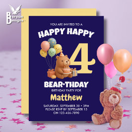 GRATTIS PÅ FÖDELSEDAGEN Söt teddybjörn 4-årsdag Inbjudningar