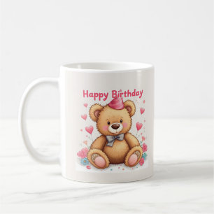 Grattis på födelsedagen Söt teddybjörn med rosa hj Kaffemugg