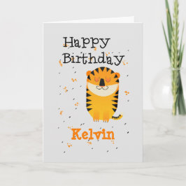 Grattis på födelsedagen söt tiger, eget namn grått kort