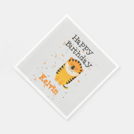 Grattis på födelsedagen söt tiger, eget namn grått pappersservett