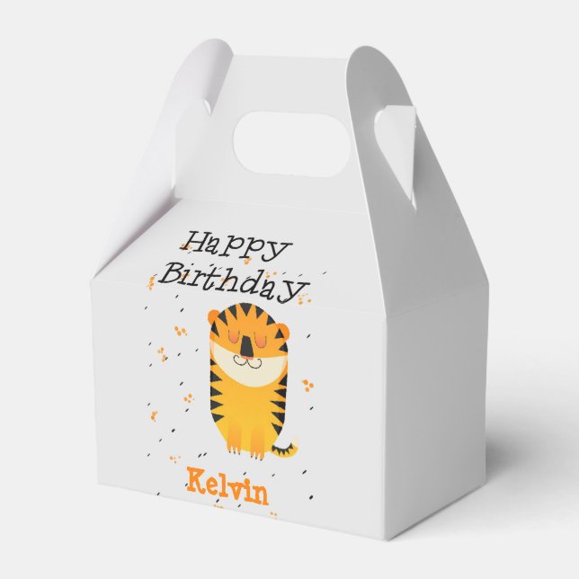 Grattis på födelsedagen söt tiger, eget namn grått presentaskar (Framsidan Sidan)