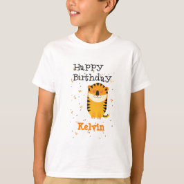 Grattis på födelsedagen söt tiger, eget namn grått t shirt
