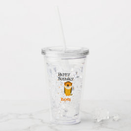 Grattis på födelsedagen söt tiger, eget namn grått take away mugg