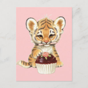 Grattis på födelsedagen - Söt tiger med cupcakes Vykort