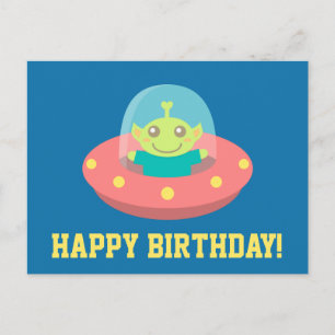 Grattis på födelsedagen, söt utomjording i rymdfar vykort