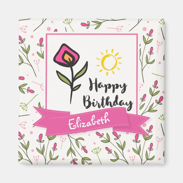 Grattis på födelsedagen - Söt Wildlblommor och Sol Magnet (Framsidan)