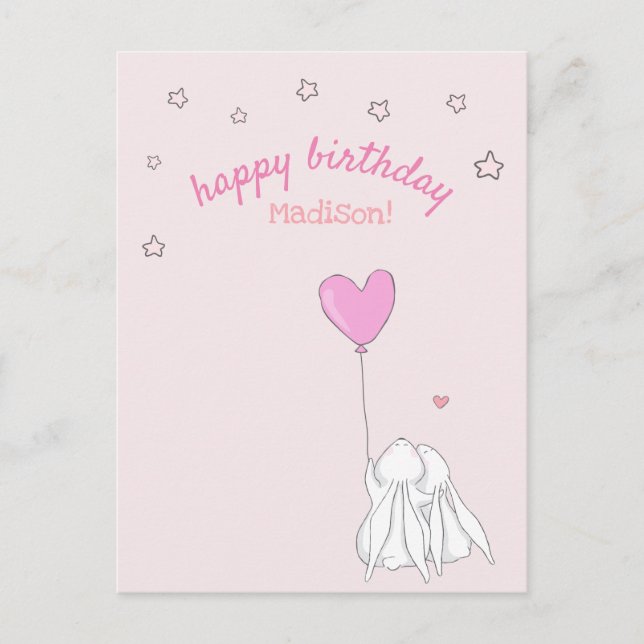 Grattis på födelsedagen! Söta Kanin Flicka Födelse Vykort (Framsida)