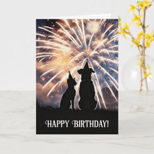 Grattis på födelsedagen söta katt hund fyrverkerie kort