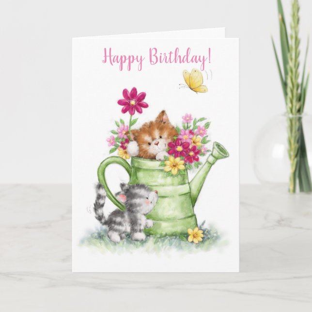 Grattis på födelsedagen, söta katter med vatten ka kort (Framsida)
