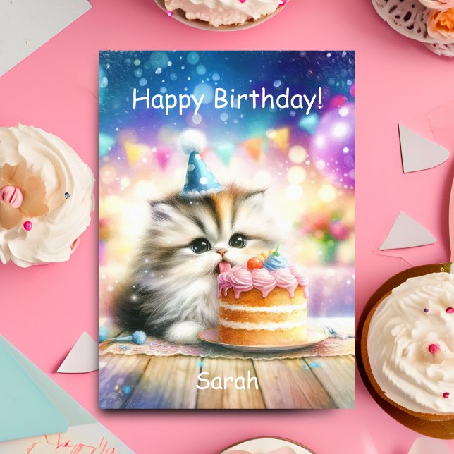 Grattis på födelsedagen Söta Kattunge med kummelan Kort (Purrfect celebration: Sweet kitty, cake, joy. Personalize for unforgettable birthday wishes!)