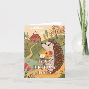 Grattis på födelsedagen sött hedgehog foldet-kort tack kort