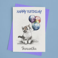 Grattis på födelsedagen sött litet katt med ballon