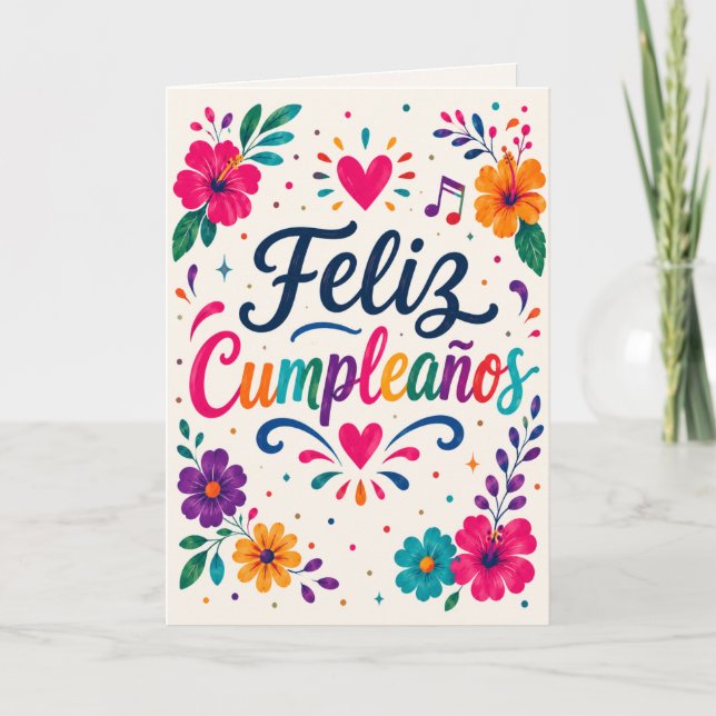 Grattis på födelsedagen Spansk Blommig Fiesta Föde Kort (Framsida)
