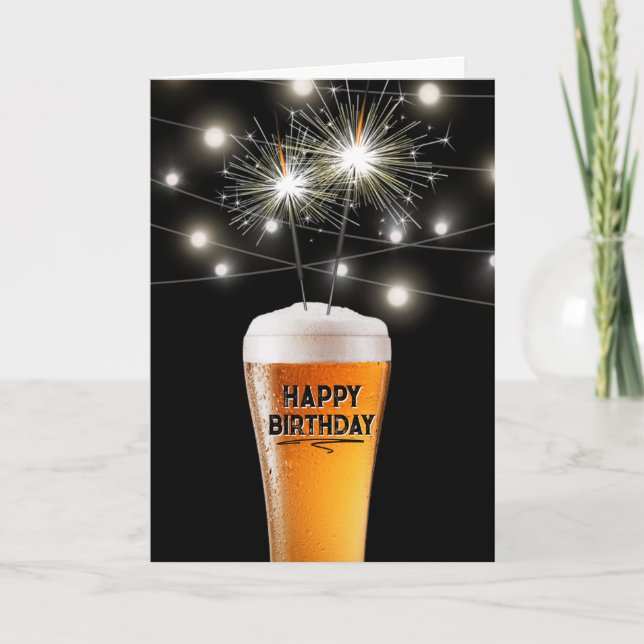 Grattis på födelsedagen Sparkler i ölglas Kort (Framsida)