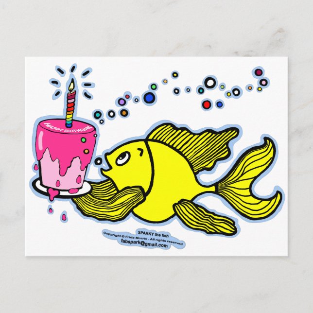 Grattis på födelsedagen, Sparky med en kaka och et Vykort (Framsida)