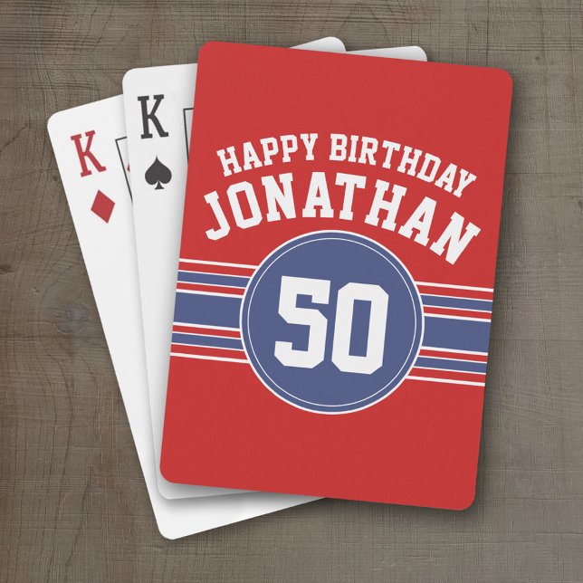 Grattis på födelsedagen Sporterar Rand med åldern  Casinokort (Personalized Playing Cards - Sporty Stripes)