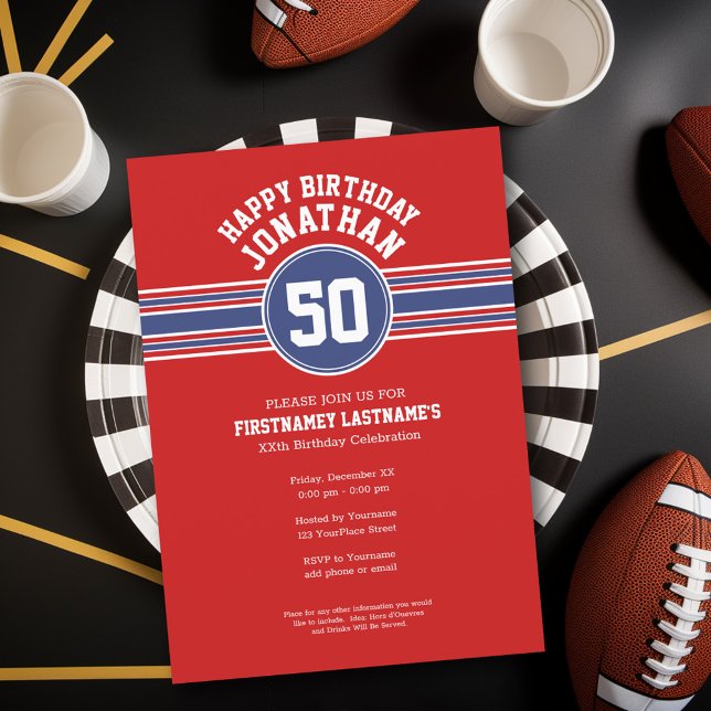 Grattis på födelsedagen Sporterar Rand med åldern  Inbjudningar (Birthday Party Invitation - Sports Theme - Football Party Invitation)