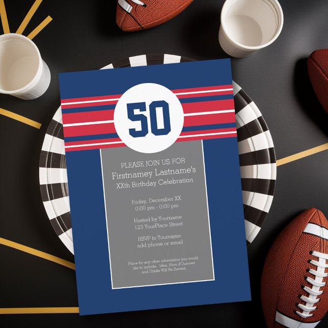 Grattis på födelsedagen Sports Jersey Rand Namn oc Inbjudningar (Birthday Party Invitation - Sports Theme - Football Party Invitation)