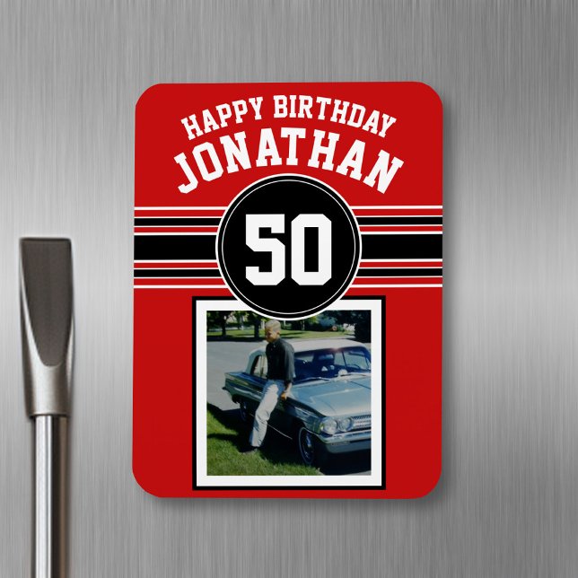 Grattis på födelsedagen Sports Rand med åldern Age Magnet (Personalized fridge magnet - sports photo)