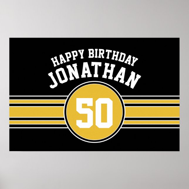 Grattis på födelsedagen Sports Rand med Guld Black Poster (Framsidan)