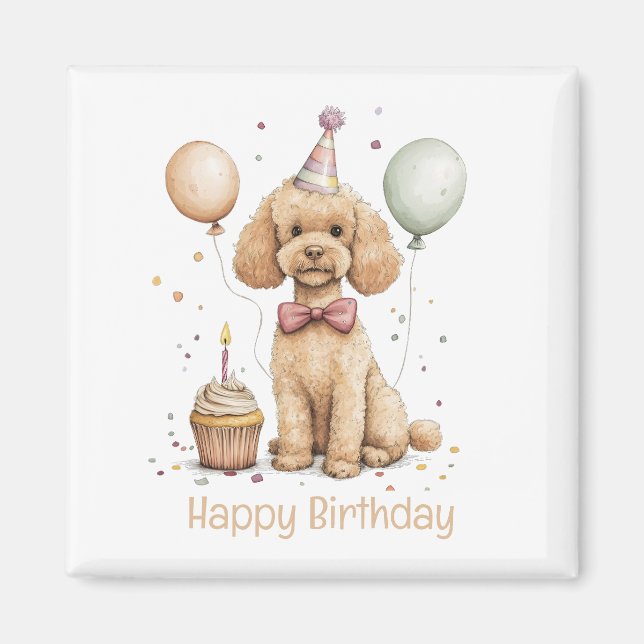 Grattis på födelsedagen Standard Poodle Hund Magnet (Framsidan)