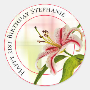 Grattis på födelsedagen Stargazer Lily Floral Fo Runt Klistermärke
