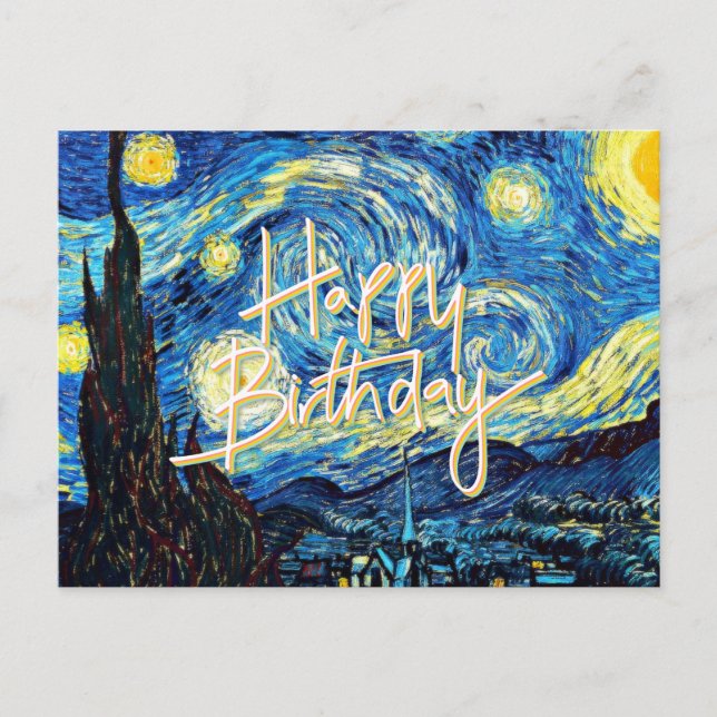 Grattis på födelsedagen, Starry Night finkonst, Vykort (Framsida)