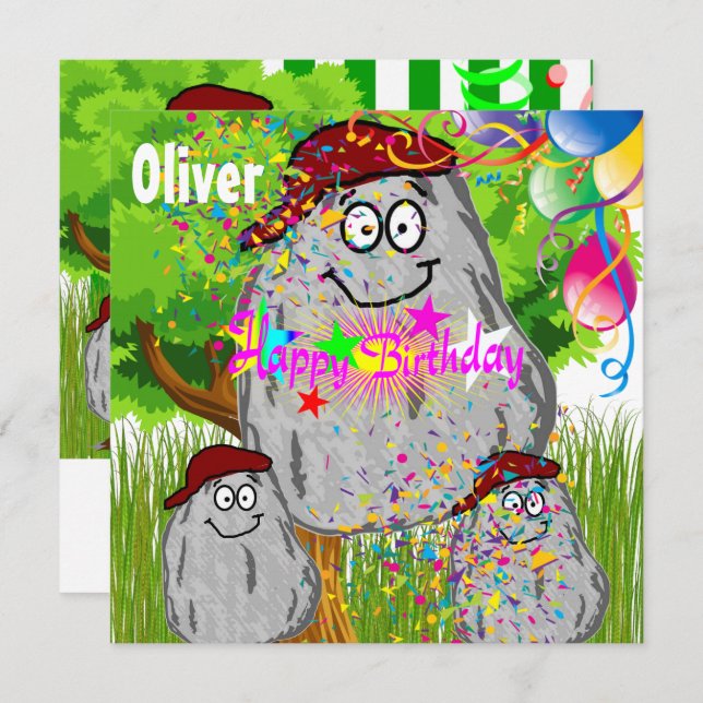 Grattis på födelsedagen Sten Potatis Inbjudningsko Inbjudningar (Fram/baksida)