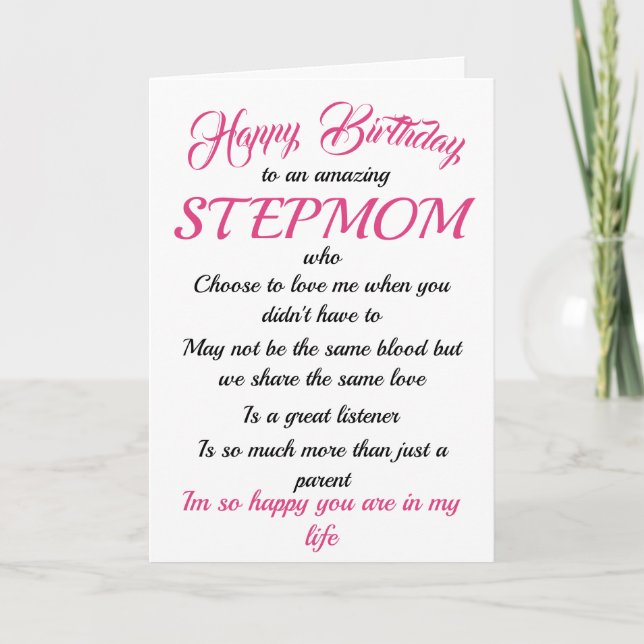 Grattis på födelsedagen Stepmamma Black Rosa Typog Kort (Framsida)