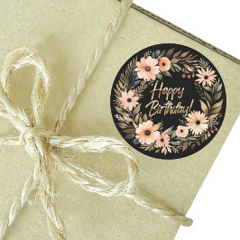 Grattis på födelsedagen Sticker med vattenfärgsblo Runt Klistermärke