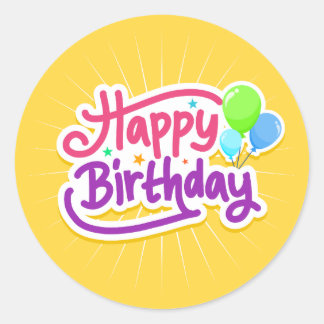Grattis på födelsedagen Stickers i Gult Runt Klistermärke