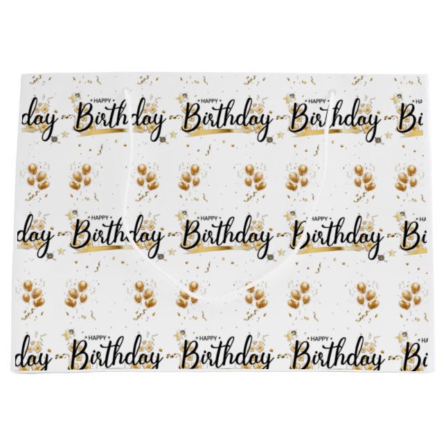 Grattis på födelsedagen Stor presentpåse i guld (Framsidan)