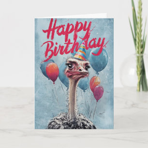 Grattis på födelsedagen strutch med Party Hat-ball Kort