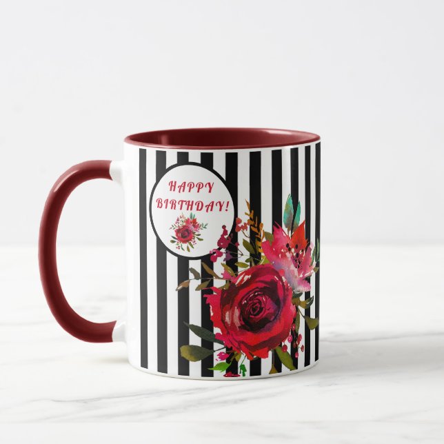 GRATTIS PÅ FÖDELSEDAGEN STUNNING BLOMMIGT COFFEE M MUGG (Vänster)