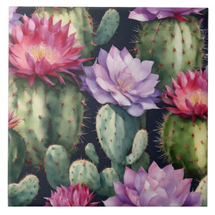 Grattis på födelsedagen Succulants, Cactus Flowers Kakelplatta