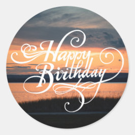 Grattis på födelsedagen Sunset Runt Klistermärke